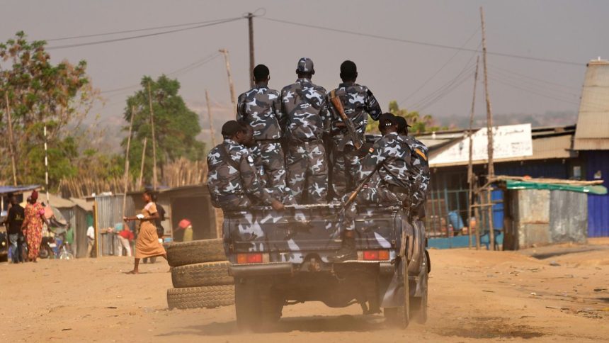 South Sudan soldiers patrol the street in Juba, South Sudan, on February 13, 2025.