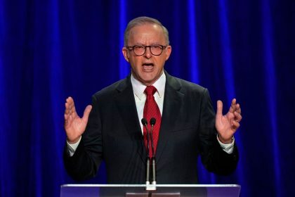 Australian Prime Minister Anthony Albanese speaks after winning a second term as Prime Minister in Sydney, on Saturday, May 3, 2025.