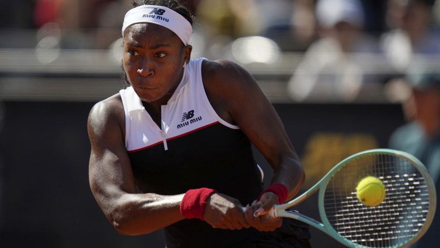 Coco Gauff booked her spot in the Italian Open quarterfinals with a dominant victory over Emma Raducanu.