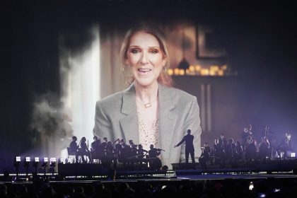Celine Dion, who won Eurovision for Switzerland in 1988, delivered a pre-recorded video message during the first semi-final of the song contest in Basel on Tuesday. (AP Photo/Martin Meissner)