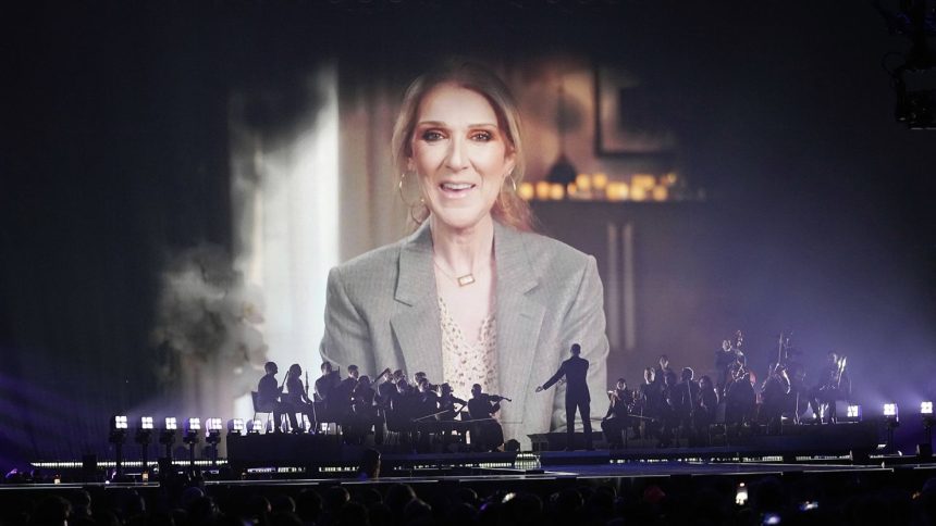 Celine Dion, who won Eurovision for Switzerland in 1988, delivered a pre-recorded video message during the first semi-final of the song contest in Basel on Tuesday. (AP Photo/Martin Meissner)