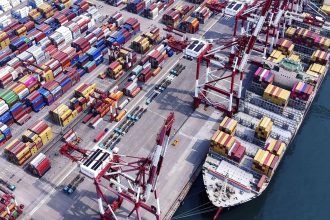 A view of a container terminal in Qingdao in east China's Shandong province Friday, May 16, 2025.