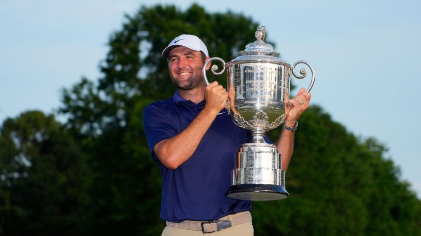 A year after his arrest at the tournament, Scottie Scheffler won his first PGA Championship at Quail Hollow Club on Sunday.
