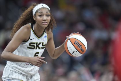 Chicago Sky forward Angel Reese dribbles the ball in a game against the Indiana Fever on May 17.