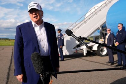 President Donald Trump speaks to reporters before boarding Air Force One in Morristown, New Jersey, on May 25, 2025.