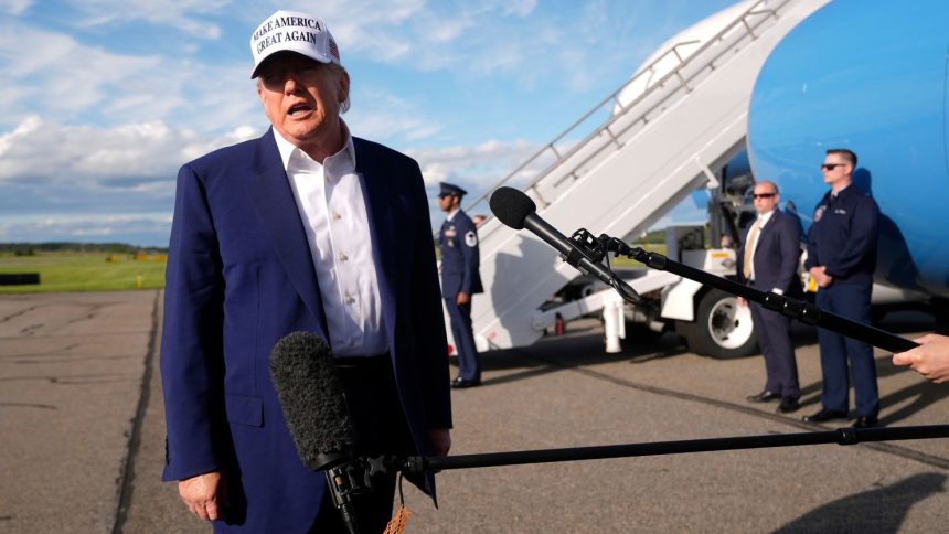 President Donald Trump speaks to reporters before boarding Air Force One in Morristown, New Jersey, on May 25, 2025.