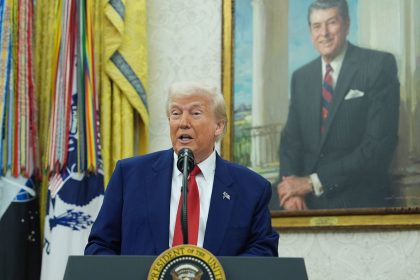 President Donald Trump speaks during a swearing in ceremony for interim U.S. Attorney General for the District of Columbia Jeanine Pirro, Wednesday, May 28, 2025.