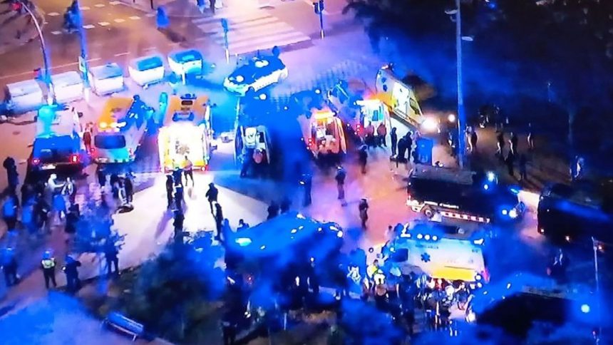 Heavy police presence and first responders near the scene where several were injured after being struck by a vehicle near Espanyol's RCDE Stadium in what the Catalan police are saying was an "accidental collision."