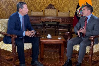 Ecuadorian President Noboa, right, takes part in an interview with CNN.