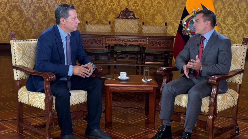 Ecuadorian President Noboa, right, takes part in an interview with CNN.