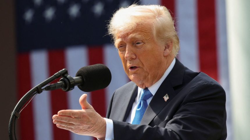 President Donald Trump speaks as he holds a signing ceremony for the Take it Down Act in the Rose Garden of the White House in Washington, DC, on May 19.