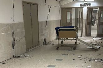 This photo courtesy of Dr. Saleh Al Hams, the head of nursing, shows destruction following a strike European hospital in Khan Younis, southern Gaza, on Tuesday.