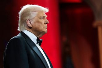 President Donald Trump arrives to speak at the National Republican Congressional Committee dinner at the National Building Museum on April 8, in Washington, DC.