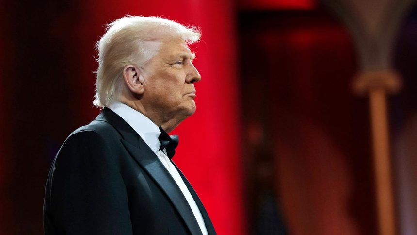 President Donald Trump arrives to speak at the National Republican Congressional Committee dinner at the National Building Museum on April 8, in Washington, DC.