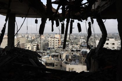 A picture shows a view from an apartment in a residential building that was hit in Israeli strikes in Gaza City's Yarmuk street on April 24.