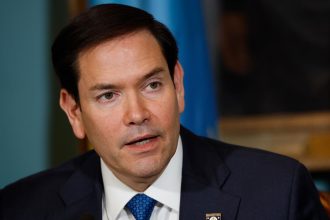 Secretary of State Marco Rubio delivers remarks during a a Declaration of Principles signing ceremony with Democratic Republic of the Congo Foreign Minister Thérèse Kayikwamba Wagner and Rwandan Foreign Minister Olivier Nduhungirehe at the State Department on April 25, in Washington, DC.