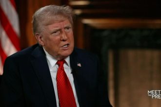 This still from video shows President Donald Trump during an interview with NBC News’ Kristen Welker in a Sunday show exclusive interview on Meet the Press on May 4. The interview took place on Friday, May 2.