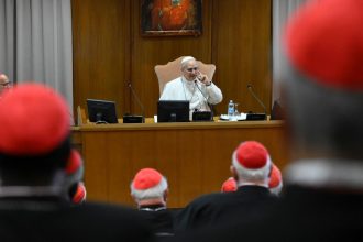 Pope Leo XIV formally meets with cardinals for the first time in the Vatican on Saturday.