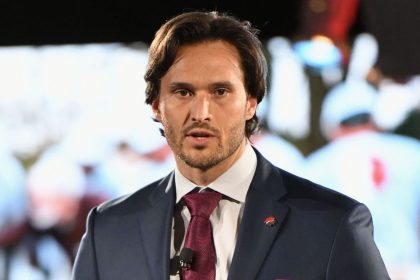 Jake Wood speaks on stage during an event held for veterans and their service to community in New York on May 1, 2019.