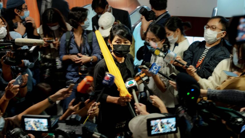 Former pro-democracy lawmaker Claudia Mo, seen here on November 12, 2020, has been released from prison in Hong Kong.