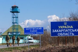 Ukrainian servicemen of the Kosyno border guard unit are seen are on duty in the Zakarpattia region of western Ukraine last month.