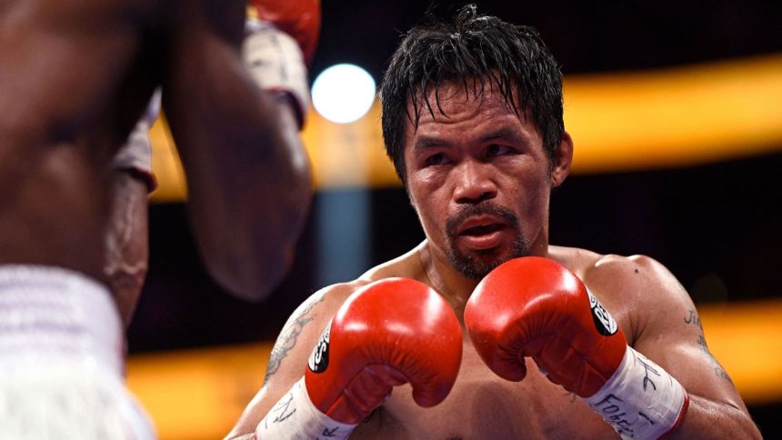 Manny Pacquiao fights Yordenis Ugas in a WBA Welterweight Championship bout in Las Vegas on August 21, 2021.