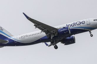 An aircraft operated by IndiGo, a unit of InterGlobe Aviation Ltd. near the Chhatrapati Shivaji International Airport in Mumbai, India, on Monday, July 25, 2022.