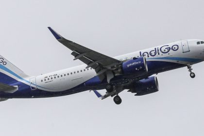 An aircraft operated by IndiGo, a unit of InterGlobe Aviation Ltd. near the Chhatrapati Shivaji International Airport in Mumbai, India, on Monday, July 25, 2022.