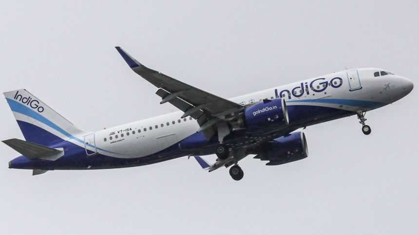 An aircraft operated by IndiGo, a unit of InterGlobe Aviation Ltd. near the Chhatrapati Shivaji International Airport in Mumbai, India, on Monday, July 25, 2022.