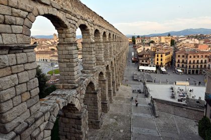 The Roman aqueduct in the Spanish city of Segovia.
