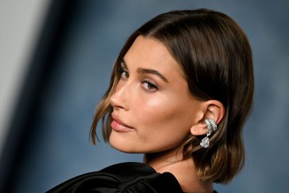 Hailey Bieber attends the Vanity Fair Oscar Party in Beverly Hills, California, on March 12, 2023.