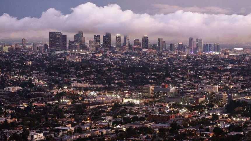 The downtown skyline of Los Angeles, California, on January 22, 2024.
