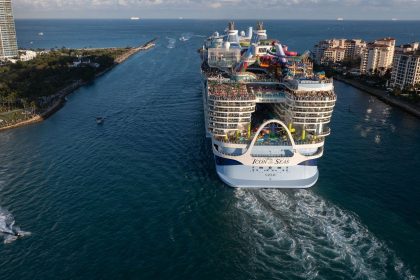 Royal Caribbean's Icon of the Seas heads out to sea from PortMiami in Florida. The world's largest cruise ship will soon be joined by more behemoth ships.