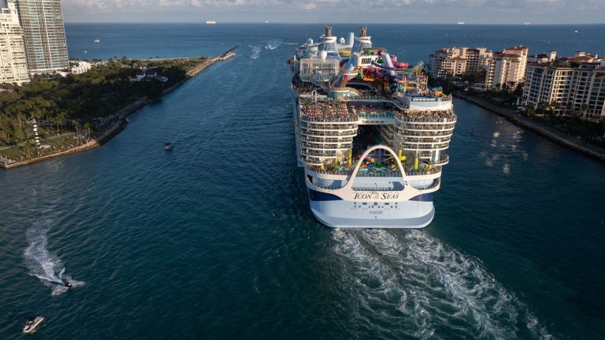 Royal Caribbean's Icon of the Seas heads out to sea from PortMiami in Florida. The world's largest cruise ship will soon be joined by more behemoth ships.