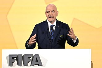FIFA President Gianni Infantino makes a speech during the 74th FIFA Congress in Bangkok on May 17, 2024.