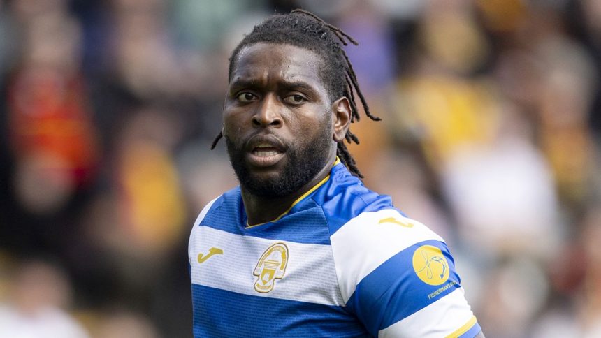 Jay Emmanuel-Thomas is seen playing for Scottish side Greenock Morton before the club released him in Glasgow, Scotland.