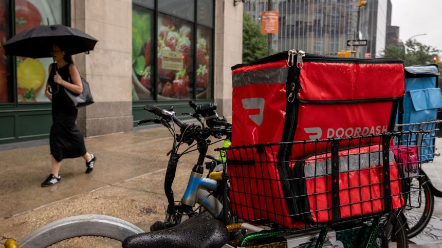 A Doordash bag on a bicycle in New York, seen in August 2024.