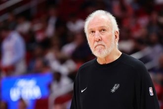 San Antonio Spurs head coach Gregg Popovich during a preseason game against the Houston Rockets in Houston on October 17.