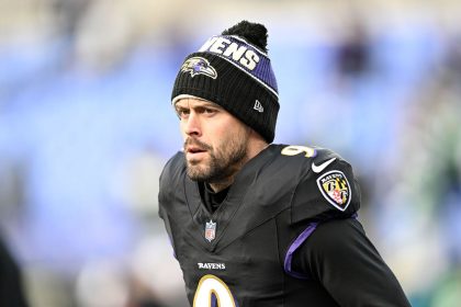 Baltimore Ravens kicker Justin Tucker warms up prior to game against the Philadelphia Eagles in Baltimore, Maryland, in December.