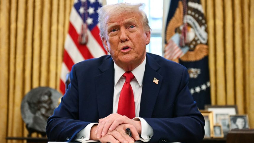 US President Donald Trump speaks to the press in the Oval Office at the White House, in Washington, DC, on February 3.