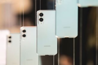 Samsung smartphones are exposed at Samsung booth in Mobile World Congress 2025 on March 03, 2025 in Barcelona, Spain.