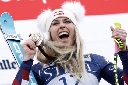 SUN VALLEY, USA - MARCH 23: Lindsey Vonn of Team United States takes 2nd place during the Audi FIS Alpine Ski World Cup Men's and Women's Super G on March 23, 2025 in Sun Valley, USA. (Photo by Alexis Boichard/Agence Zoom/Getty Images)