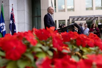 Australia's Prime Minister Anthony Albanese speaks during a press conference at Parliament House in Canberra on March 28.