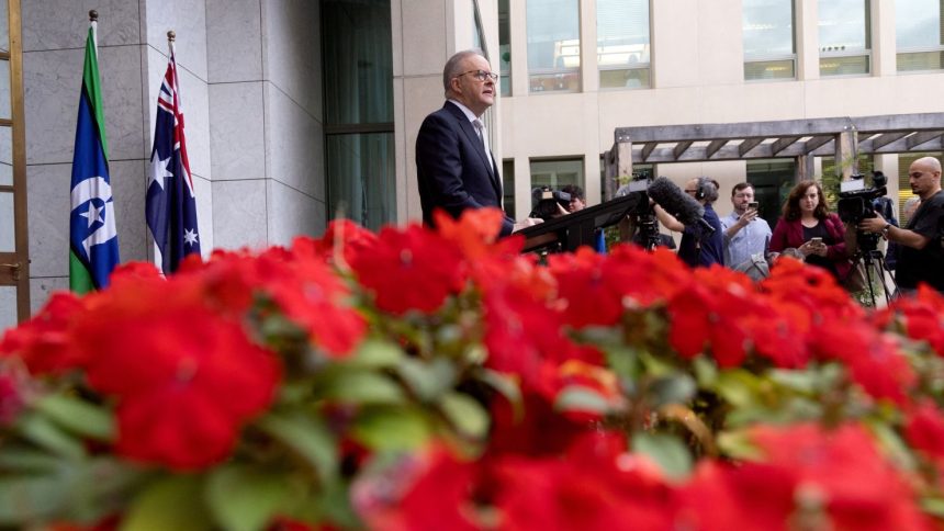 Australia's Prime Minister Anthony Albanese speaks during a press conference at Parliament House in Canberra on March 28.