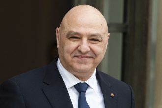 Lebanese President Joseph Aoun during an official visit at the Elysee Presidential Palace in Paris on March 28.