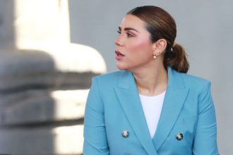 Marina del Pilar Ávila, governor of the Mexican state of Baja California, attends an event at the National Museum of Anthropology in Mexico City on April 3, 2025.