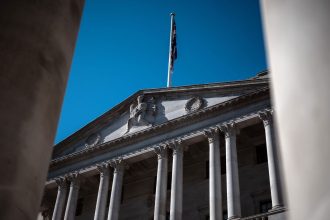 The Bank of England building in London, seen in April 2025.
