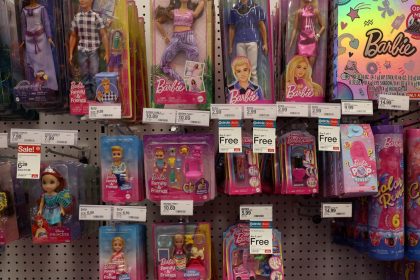 Barbie toy products, made by Mattel, for sale at a store in New York City on April 10.
