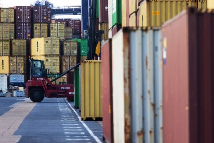 Felixstowe port in Felixstowe, UK, pictured on April 9.