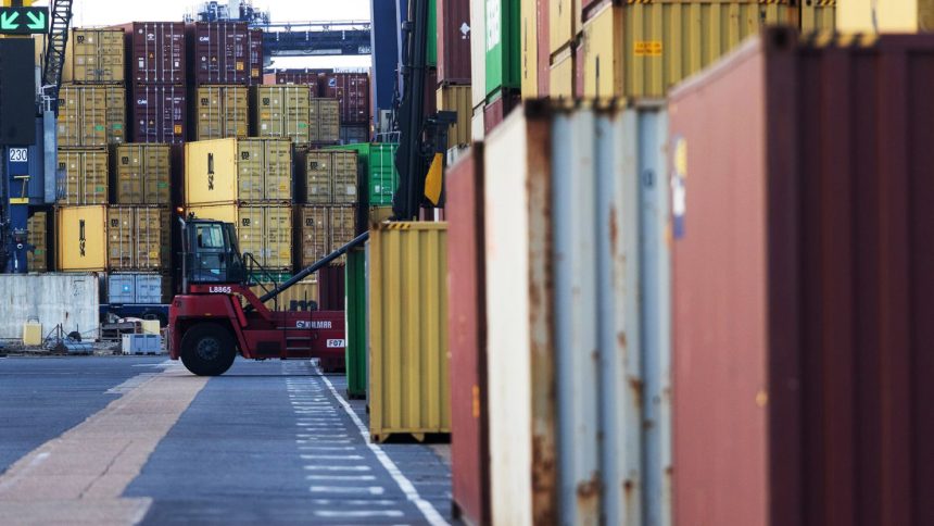 Felixstowe port in Felixstowe, UK, pictured on April 9.